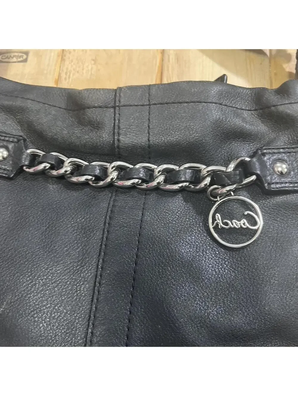 Coach Soho Black Leather Crossbody Bag Silver Logo Chain F19722